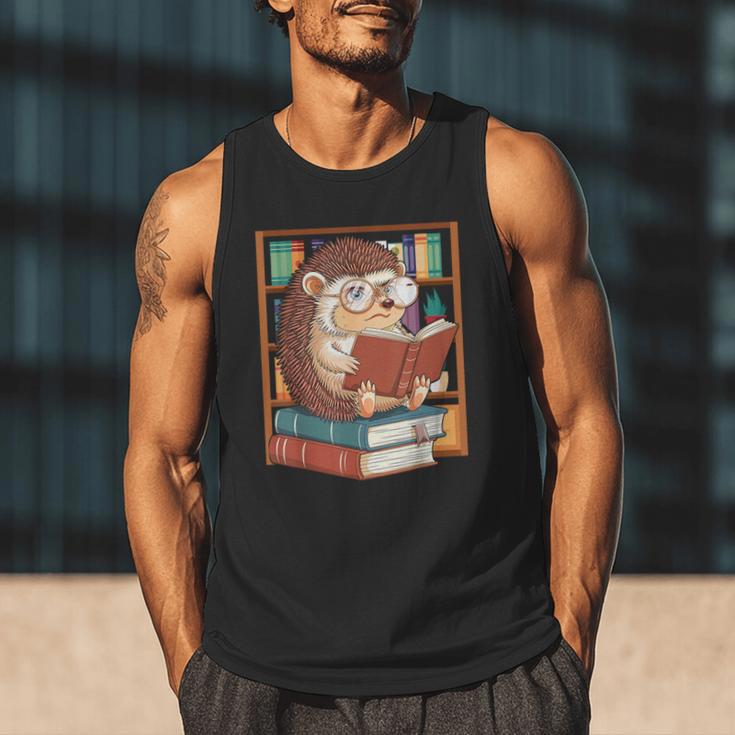Cute Hedgehog Book Nerd Men Tank Top