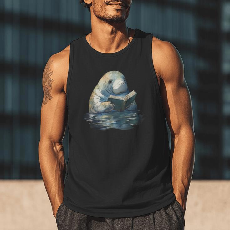 Cute Manatee Reading Book Bookworm Readers Manatee Lover Men Tank Top