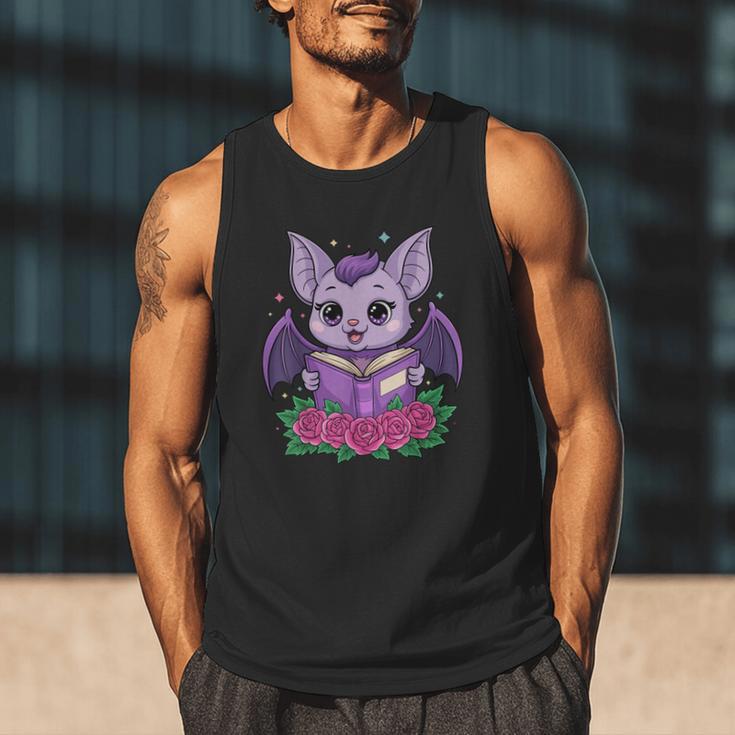 Cute Pastel Goth Bat Reading Book Men Tank Top