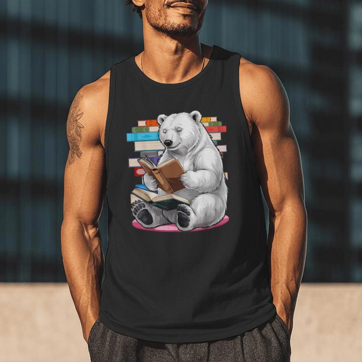 Cute Polar Bear Is Reading a Book Reading Polar Bear Men Tank Top