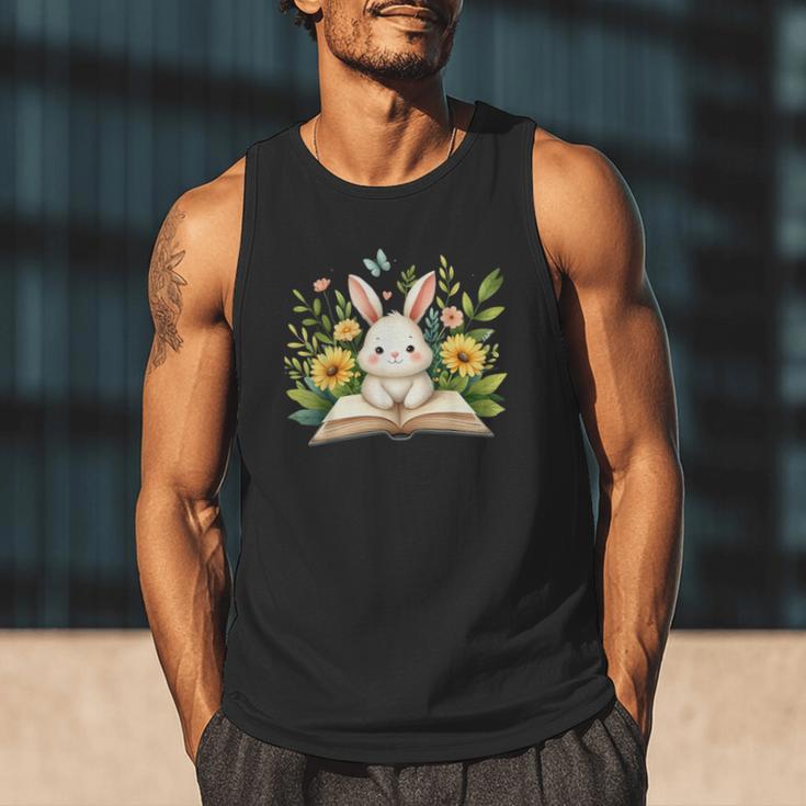 Cute Rabbit And Book Women Girls Reading Book Rabbit Lover Men Tank Top