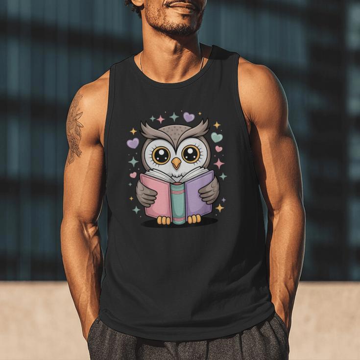 Cute Reading Owl Book Lover Teacher Librarian Bookworm Men Tank Top
