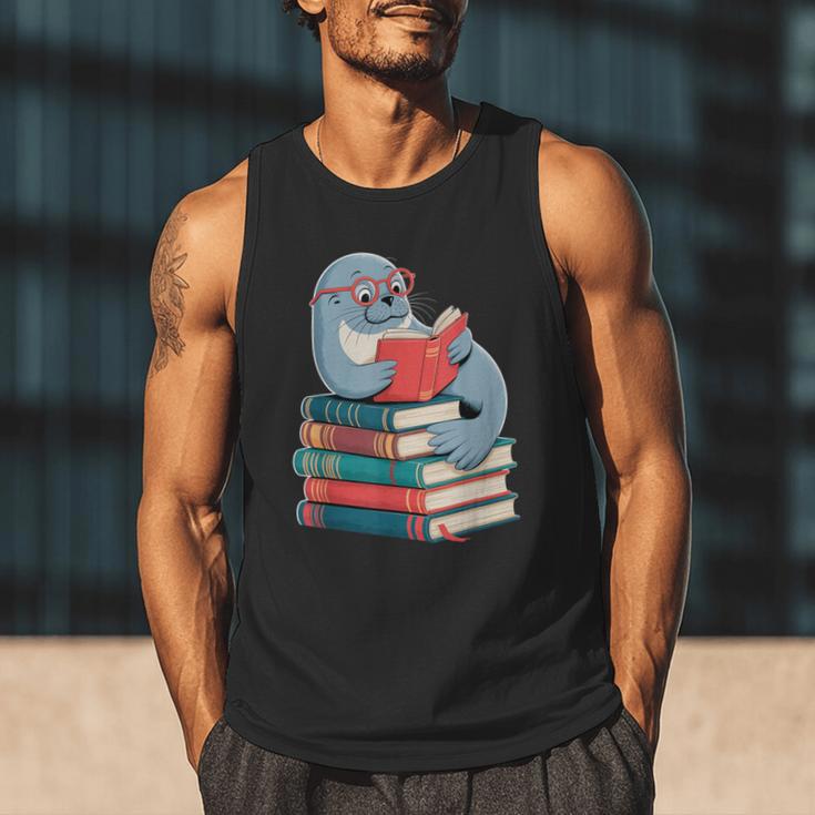 Cute Reading Seal On Books Book Lover Men Tank Top