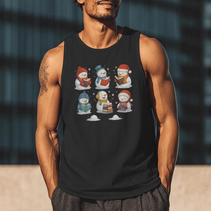 Cute Snowman Reading Books Christmas Winter Book Lover Men Tank Top