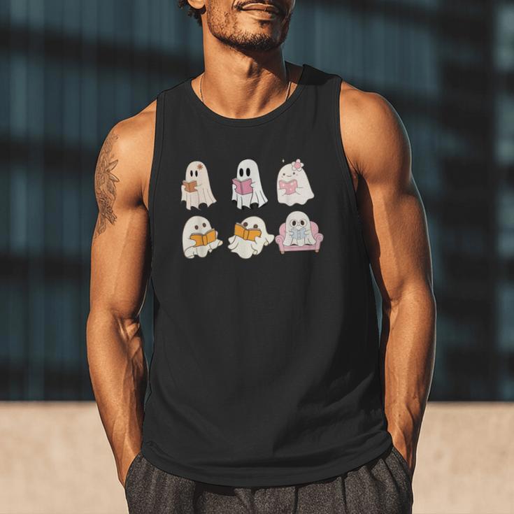 Cute Spooky Reading Book Halloween Fall Ghost Autumn Men Tank Top