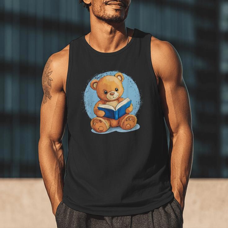 Cute Teddy Bear Reading Book Fun Men Tank Top