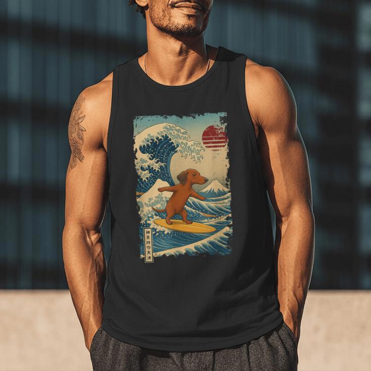 Dachshund Doxie Japanese Kanagawa Wave Surfing Japan Mom Dad Men Tank Top Dachshund Doxie Japanese Kanagawa Wave Surfing Japan Mom Dad Men Tank Top