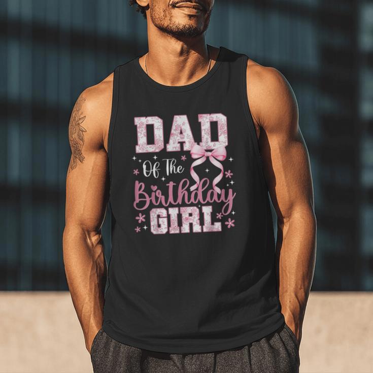 Dad Of The Birthday Girl Pink Bow Flower Birthday Girl Men Tank Top