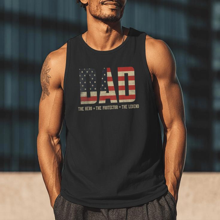 Dad Protector Hero Legend USA Flag Dad Father's Day Men Tank Top
