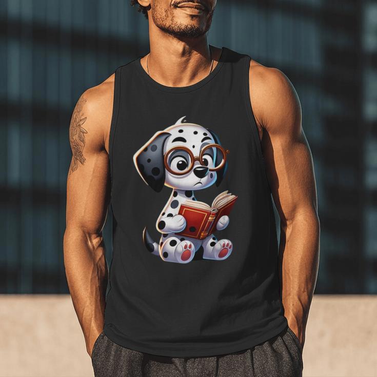 Dalmatian Reading a Book Dog Men Tank Top