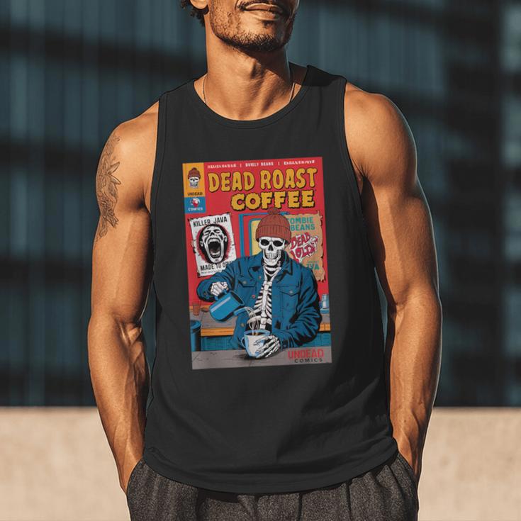 Dead Roast Coffee Comic Book Cover Style Skeleton Barista Men Tank Top