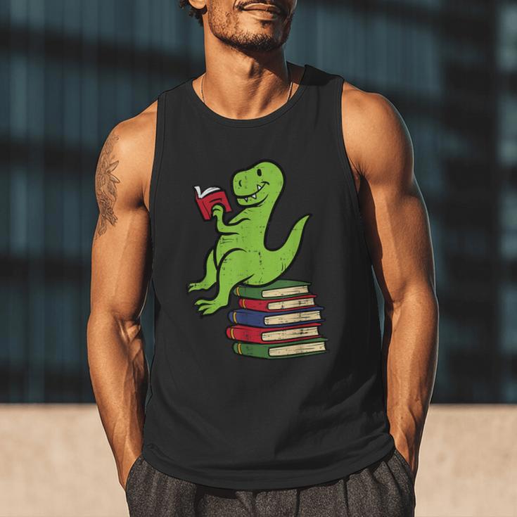 Dino Reading Read Reading Librarian Book Men Boys Kids Men Tank Top