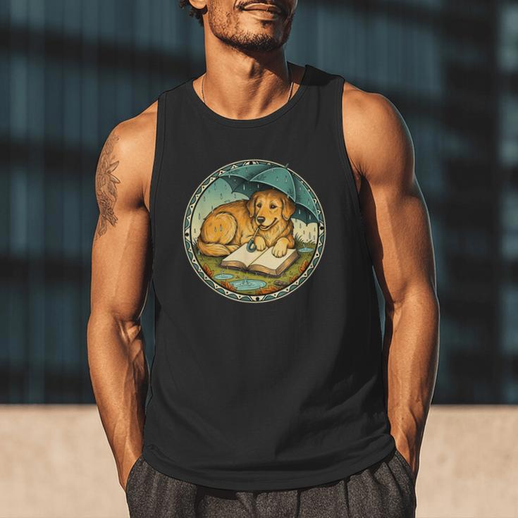 Dog Reading Book Rain Cozy Umbrella Cute Art Men Men Tank Top Dog Reading Book Rain Cozy Umbrella Cute Art Men Men Tank Top