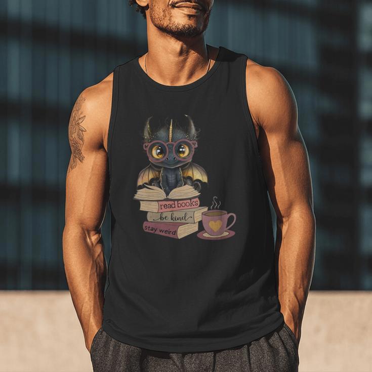 Dragon Read Books Be Kind Stay Weird Book Lover Men Tank Top