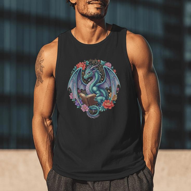 Dragon Reading Book Girls Kids Bookworm Book Lover Men Tank Top