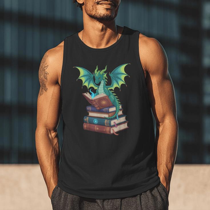 Dragon Reading Books Fantasy Lovers Mythical Creatures Men Tank Top