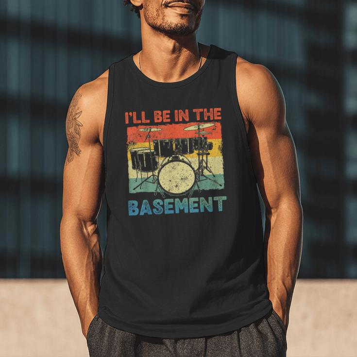 Drumming Basement Drum Set Drummer Rock Dad Grandpa Men Tank Top