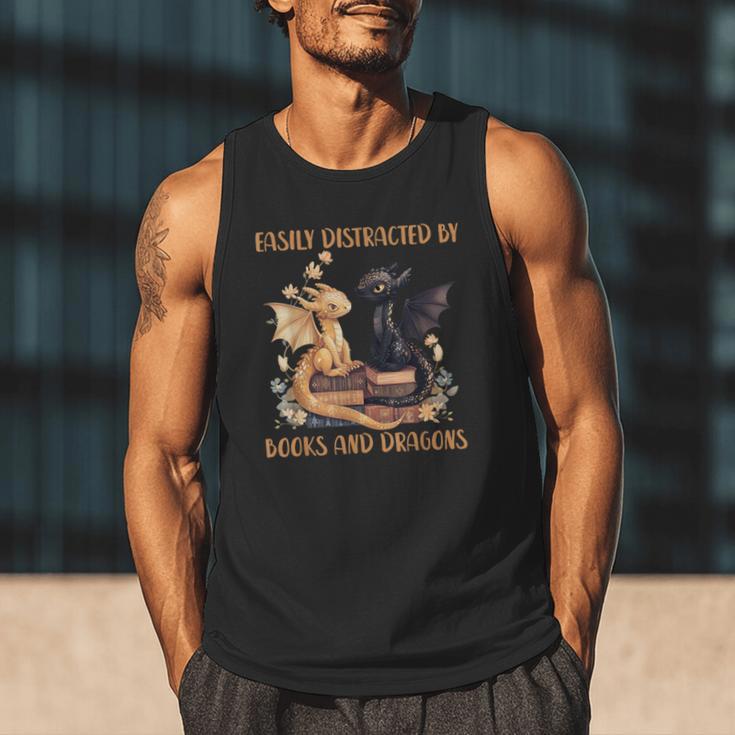 Easily Distracted By Books & Dragons Librarian Book Lover Men Tank Top Easily Distracted By Books & Dragons Librarian Book Lover Men Tank Top