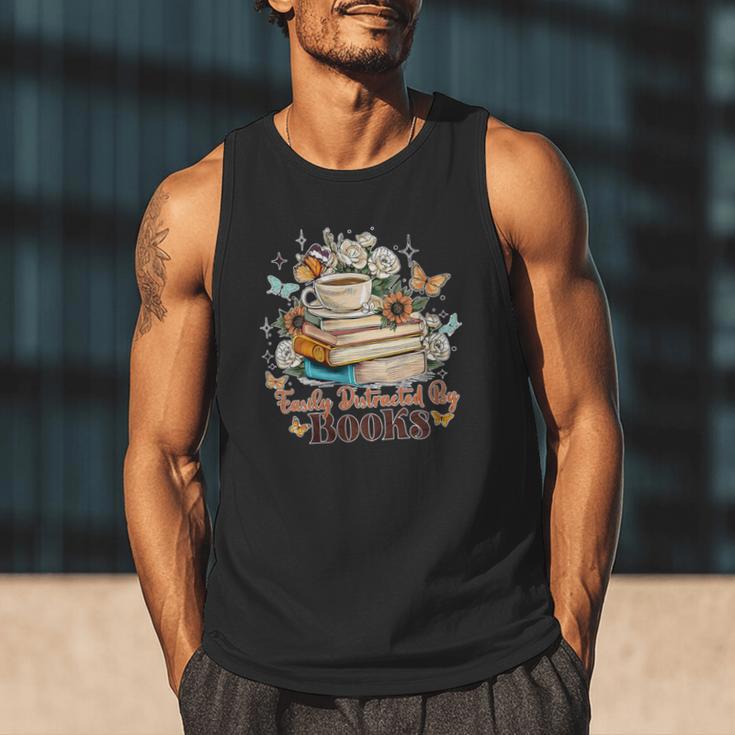 Easily Distracted By Books Book Wildflowers Book Lovers Men Tank Top