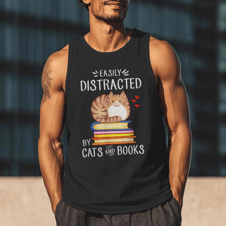 Easily Distracted By Cats And Books Reading Lover Bookish Men Tank Top