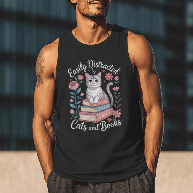 Easily Distracted By Cats And Books Reading Men Tank Top