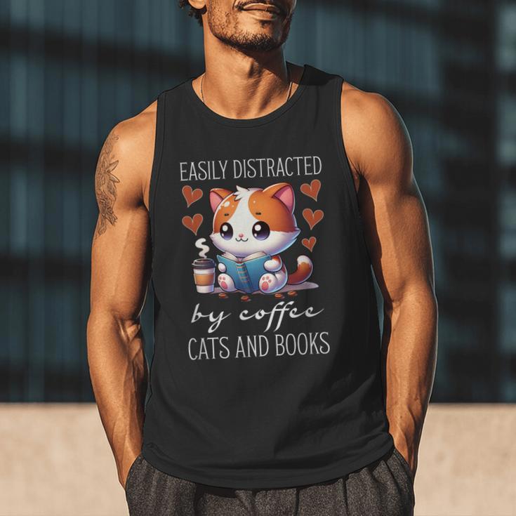 Easily Distracted By Coffee Cats And Books Men Tank Top