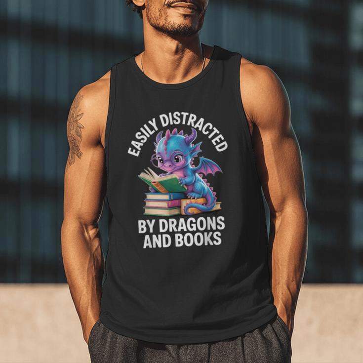 Easily Distracted By Dragons And Books Men Tank Top
