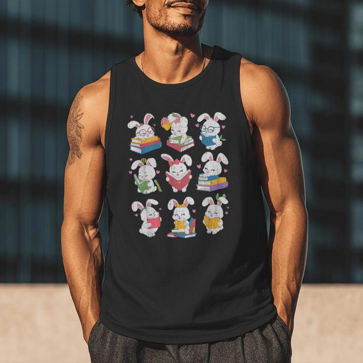 Easter Teacher Cute Bunny Reding Books Librarian Bookworm Men Tank Top