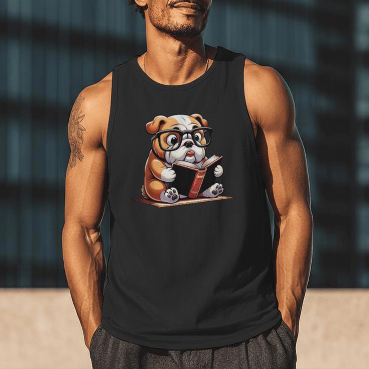 English Bulldog Reading a Book Dog For Men Women Girls Kids Men Tank Top
