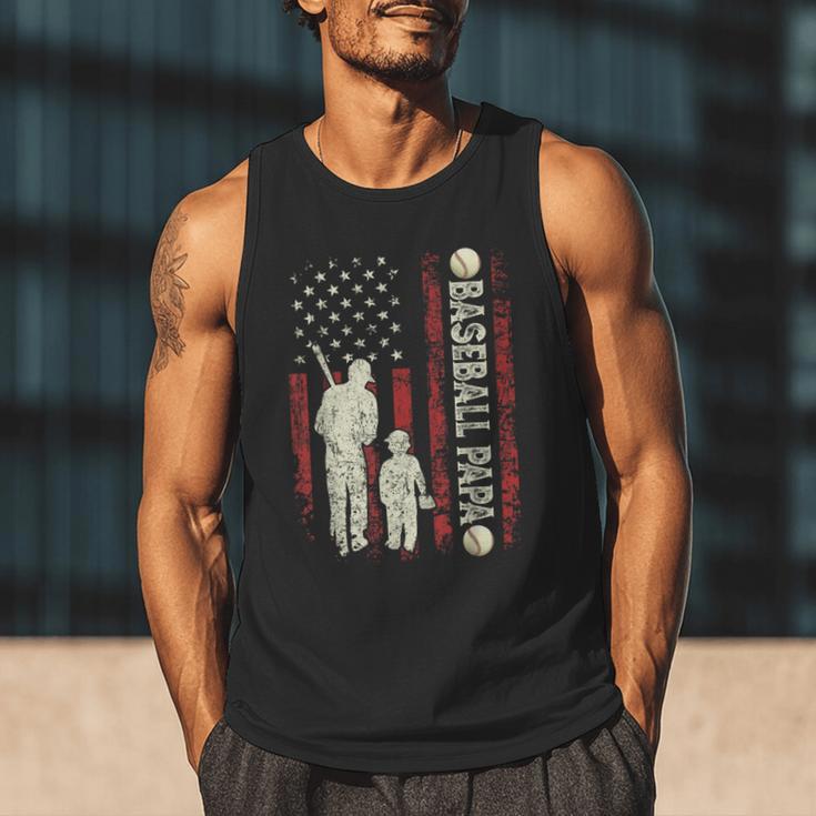 Father's Day Baseball Papa USA Flag Dad Men Baseball Men Tank Top