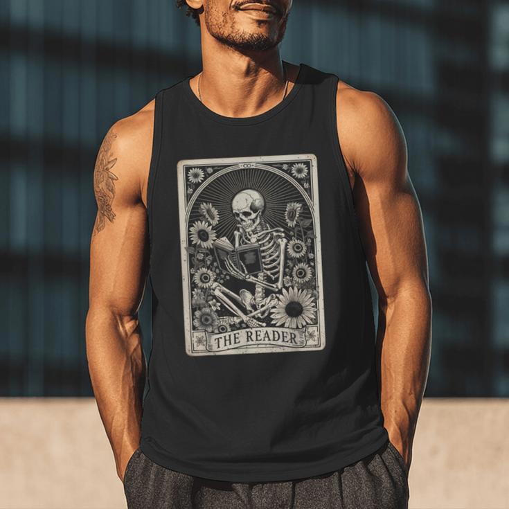 Floral The Reader Tarot Card Skeleton Reading Book Men Tank Top