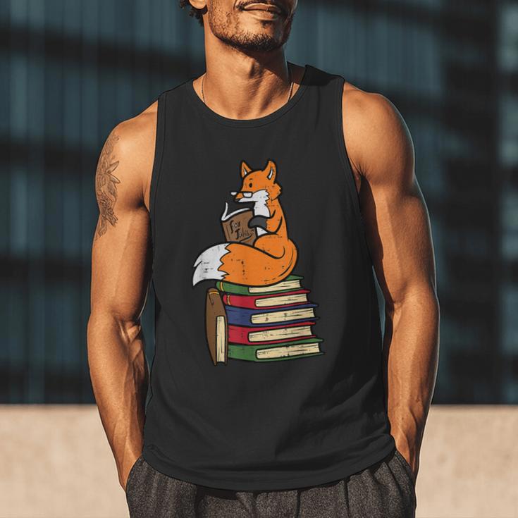 Fox Books Read Reading Librarian America Men Women Kids Men Tank Top