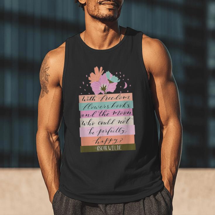 With Freedom Flowers Books And The Moon Men Tank Top With Freedom Flowers Books And The Moon Men Tank Top