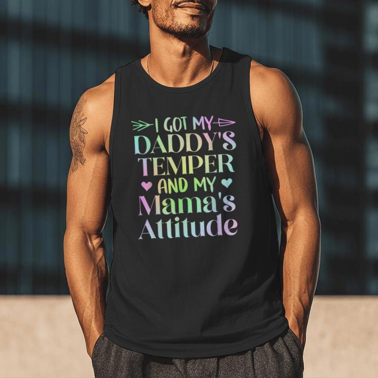 Funny Family Saying Apparel I GOT MY DADDY'S TEMPER And My Mama's Attitude Kids Men Tank Top