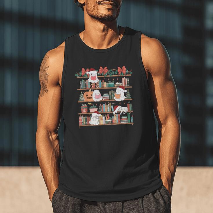 Ghost Christmas Reading Book Lover Library Christmas Teacher Men Tank Top Ghost Christmas Reading Book Lover Library Christmas Teacher Men Tank Top