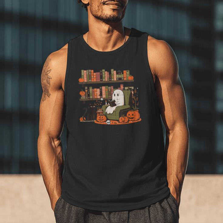 Ghost Library Reading Books Halloween Men Women Kids Men Tank Top