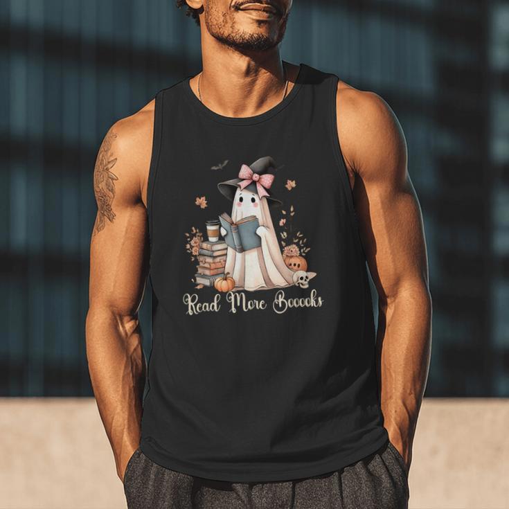 Ghost Reading Book Coquette Bow Halloween Girl Kid Teacher Men Tank Top