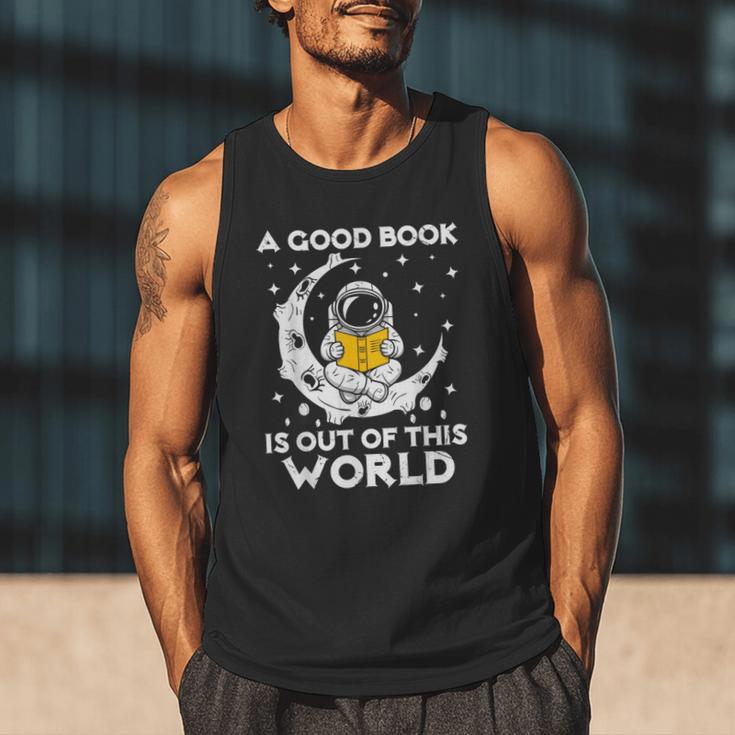 Good Book Is Out Of This World Astronaut Moon Space Reading Men Tank Top Good Book Is Out Of This World Astronaut Moon Space Reading Men Tank Top