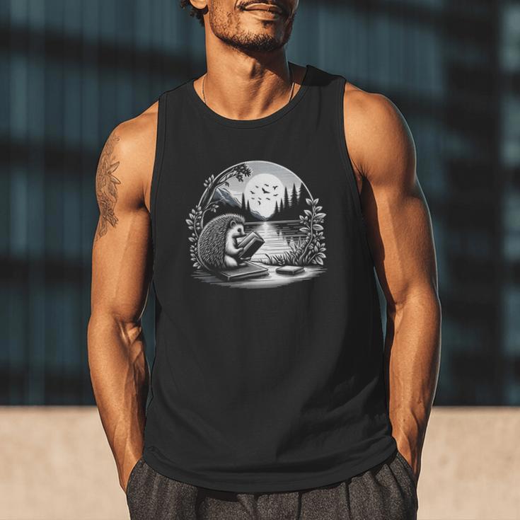 Hedgehog Reading Book Full Moon Lake Scenery Men Tank Top Hedgehog Reading Book Full Moon Lake Scenery Men Tank Top