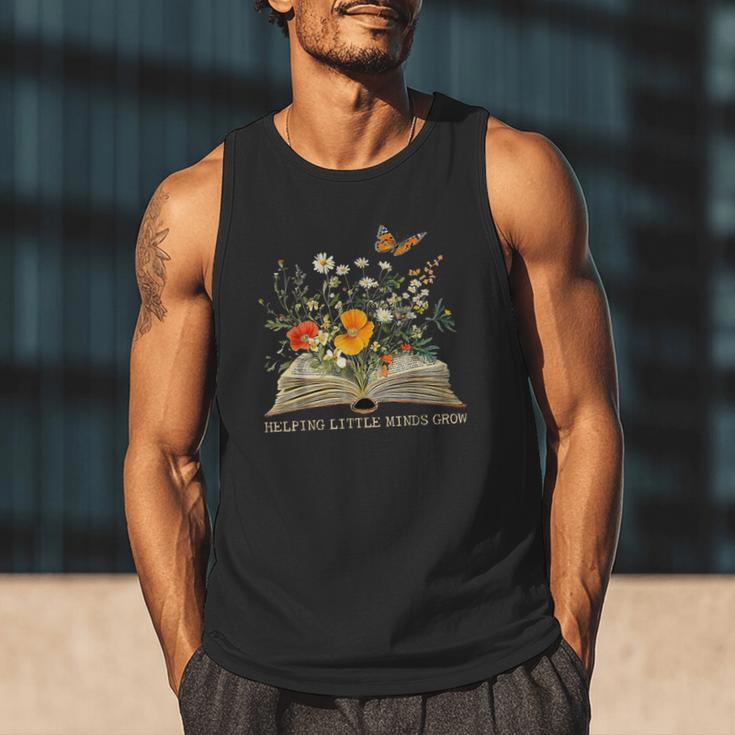 Helping Little Minds Grow Floral Book Education SPED Teacher Men Tank Top