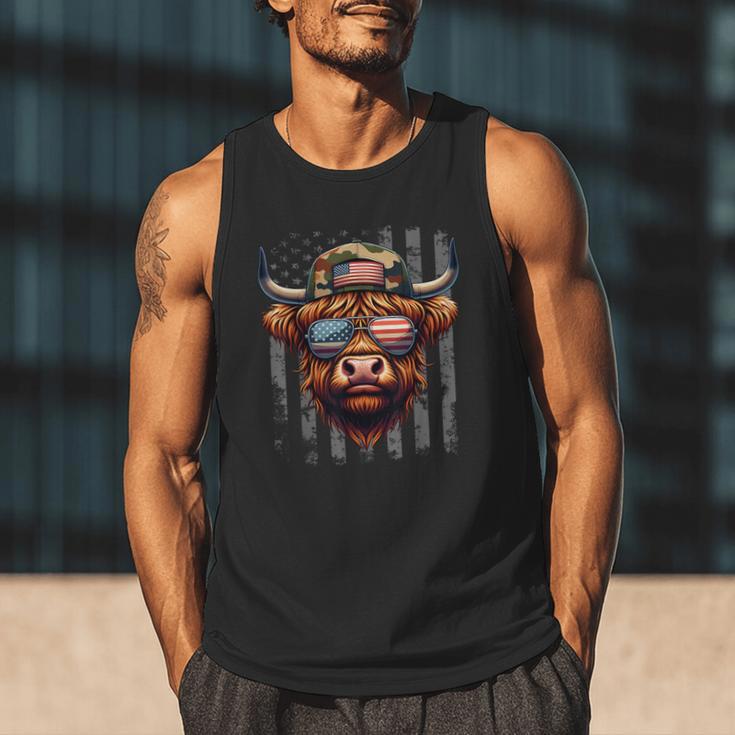 Highland Cow 4th July USA Flag Dad Father America Men Boys Men Tank Top Highland Cow 4th July USA Flag Dad Father America Men Boys Men Tank Top