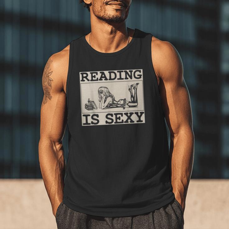 Hot Pin Up Girl Comic Book Vintage Reading Is Sexy Men Tank Top