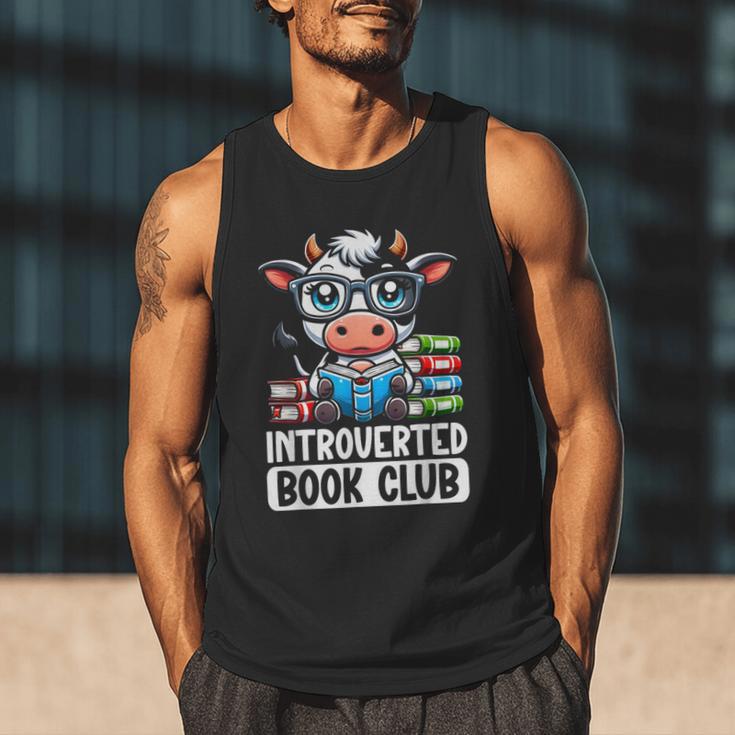 Introverted Book Club Reading Lover Cow Men Tank Top