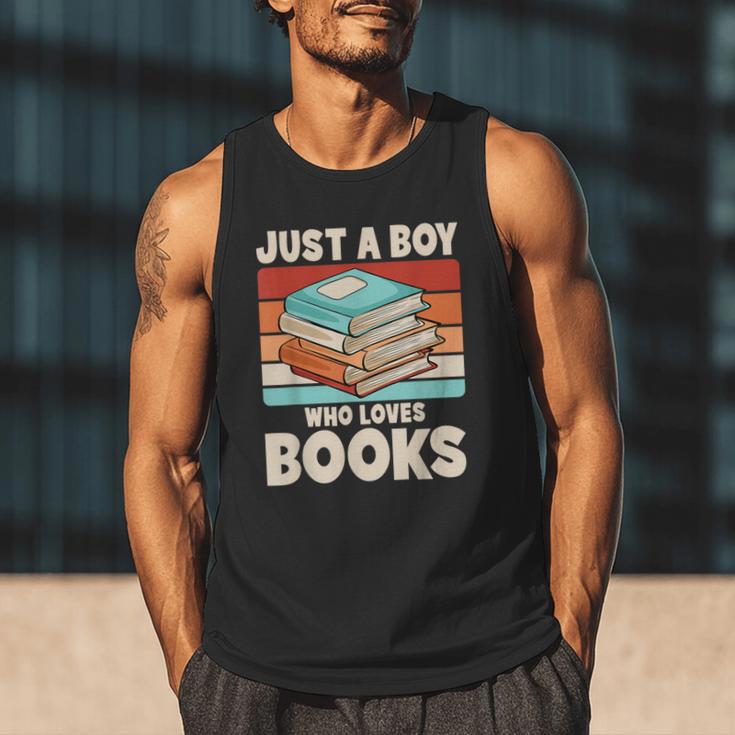 Just A Boy Who Loves Books Reading Bookworm Boys Kids Men Tank Top
