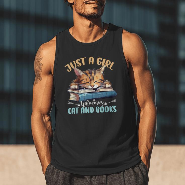 Just a Girl Who Loves Cats And Books Kitties Pet Art Lover Men Tank Top