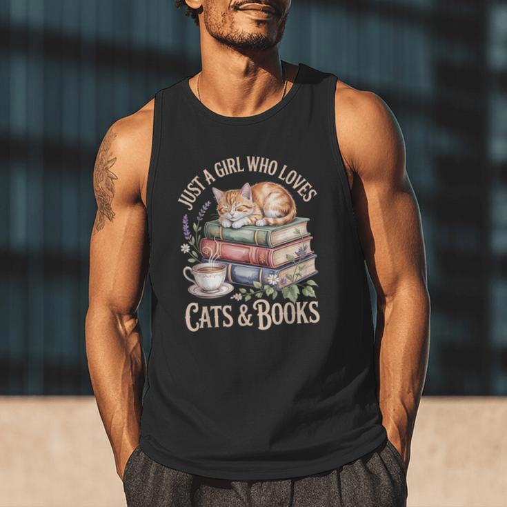 Just A Girl Who Loves Cats And Books Reading Librarian Men Tank Top