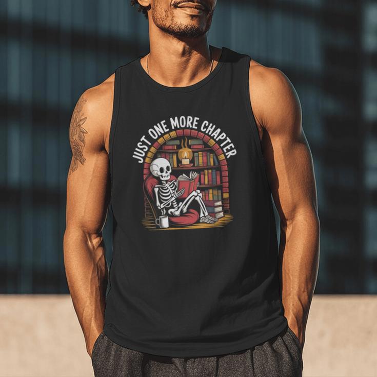 Just One More Chapter Skeleton Reading Cozy Books Men Tank Top