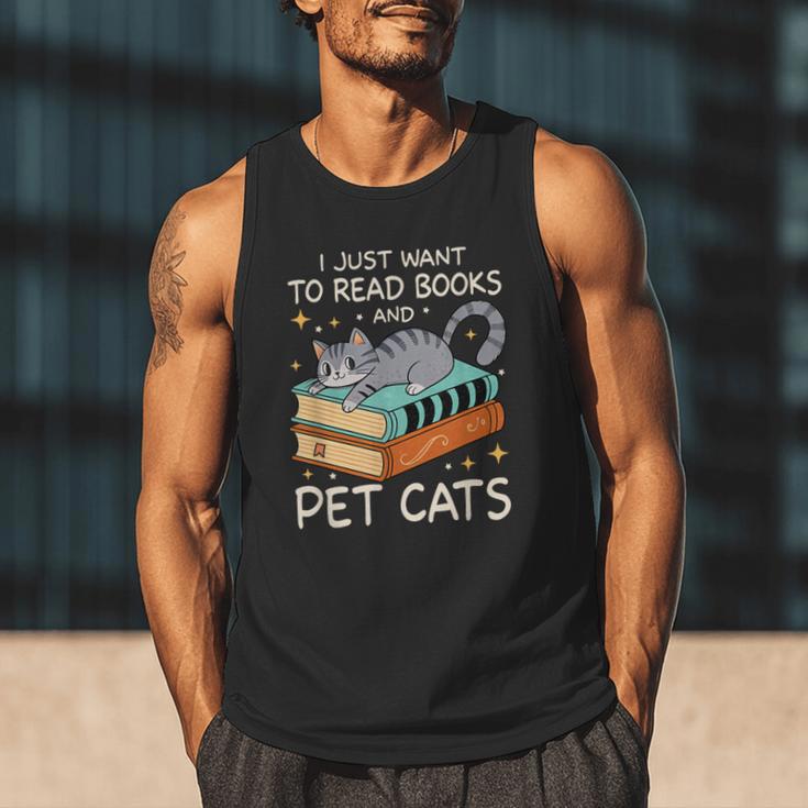 I Just Want To Read Books And Pet Cats Bookish Bookworm Men Tank Top