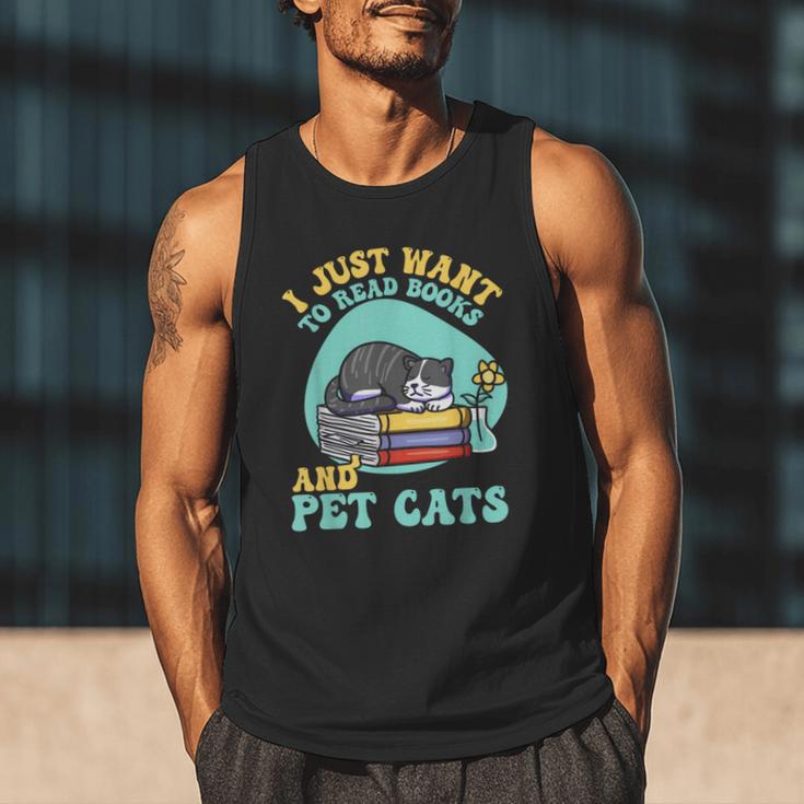 I Just Want To Read Books And Pet Cats Cat Book Lovers Men Tank Top