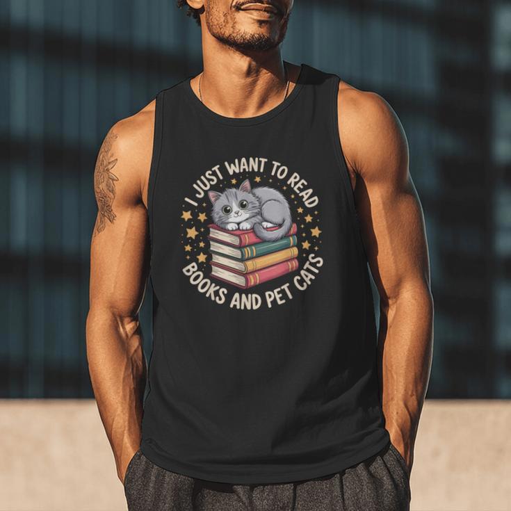 I Just Want To Read Books And Pet Cats Cat And Book Men Tank Top
